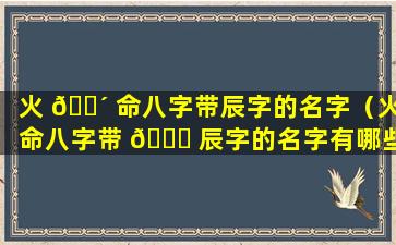 火 🌴 命八字带辰字的名字（火命八字带 🕊 辰字的名字有哪些）